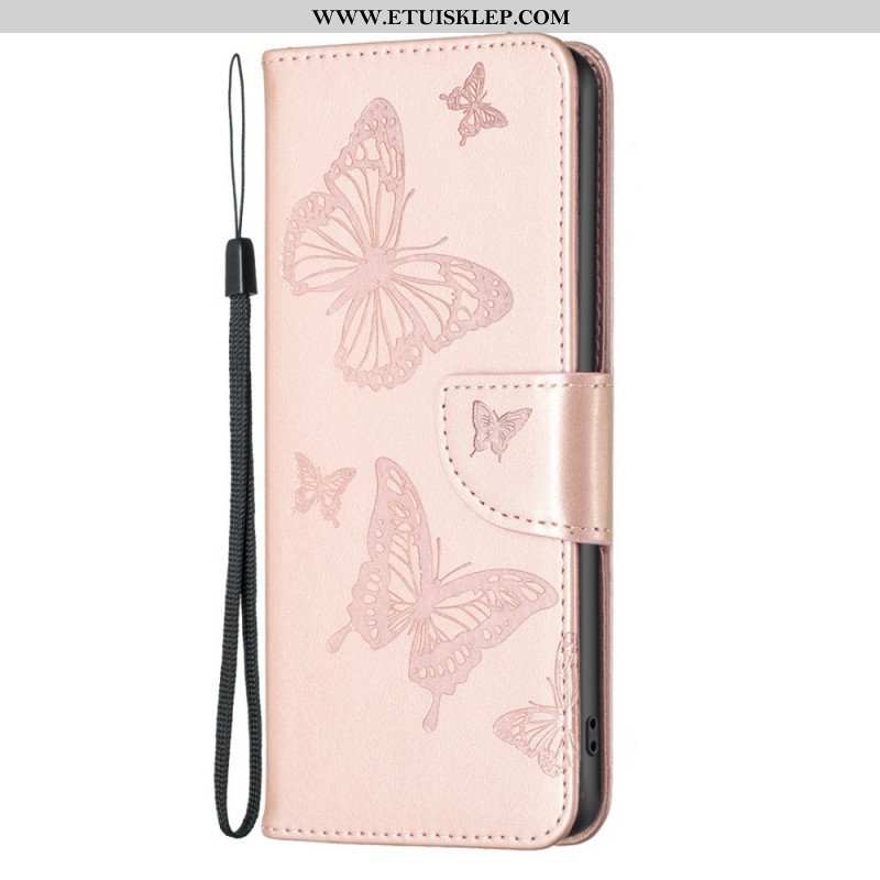 Etui Folio do Samsung Galaxy M23 5G z Łańcuch Paski Z Nadrukiem Motyli